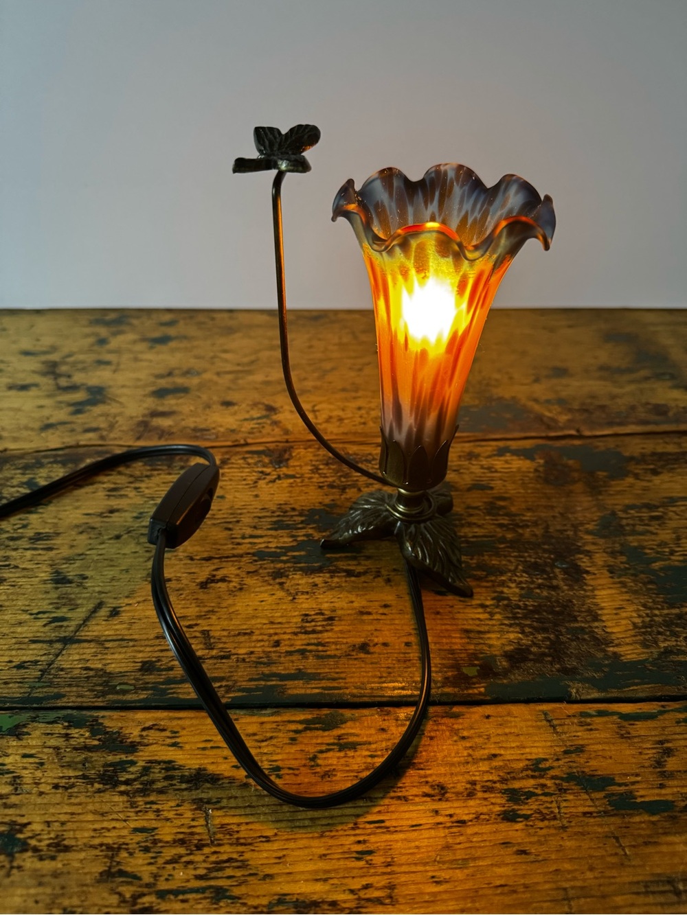 Metal and Glass Flower and Butterfly Lamp - Picture 3 of 11